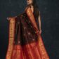 Korvai Saree With Dark Brown and Golden Red Border - 123