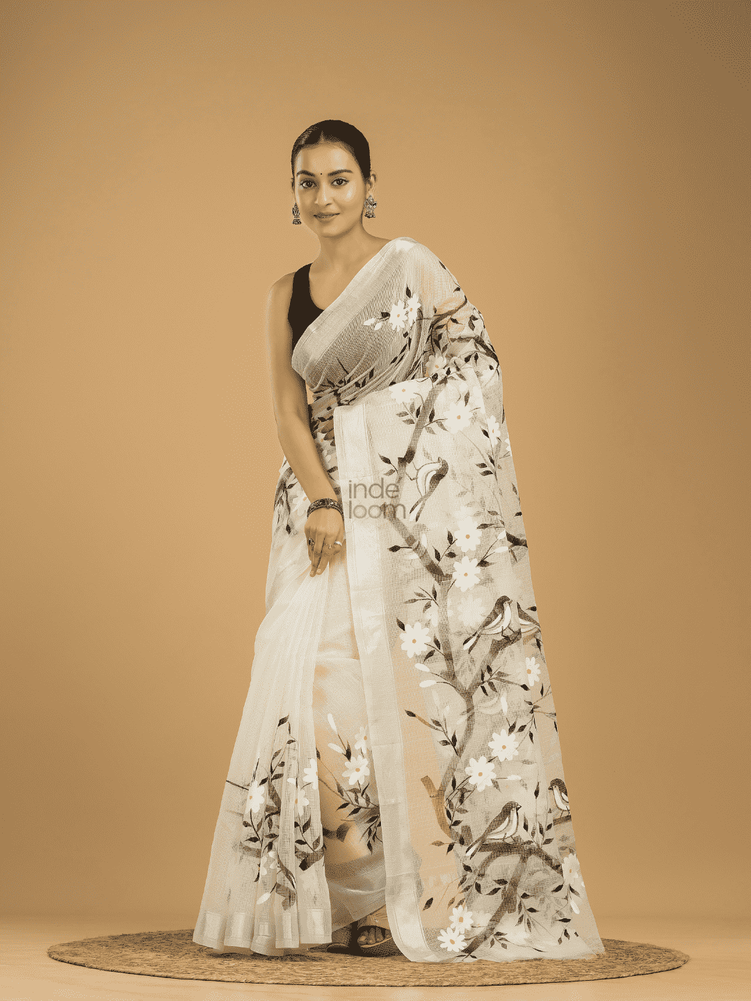 Kota Doria Handpainted  Saree With Lace White  - 003