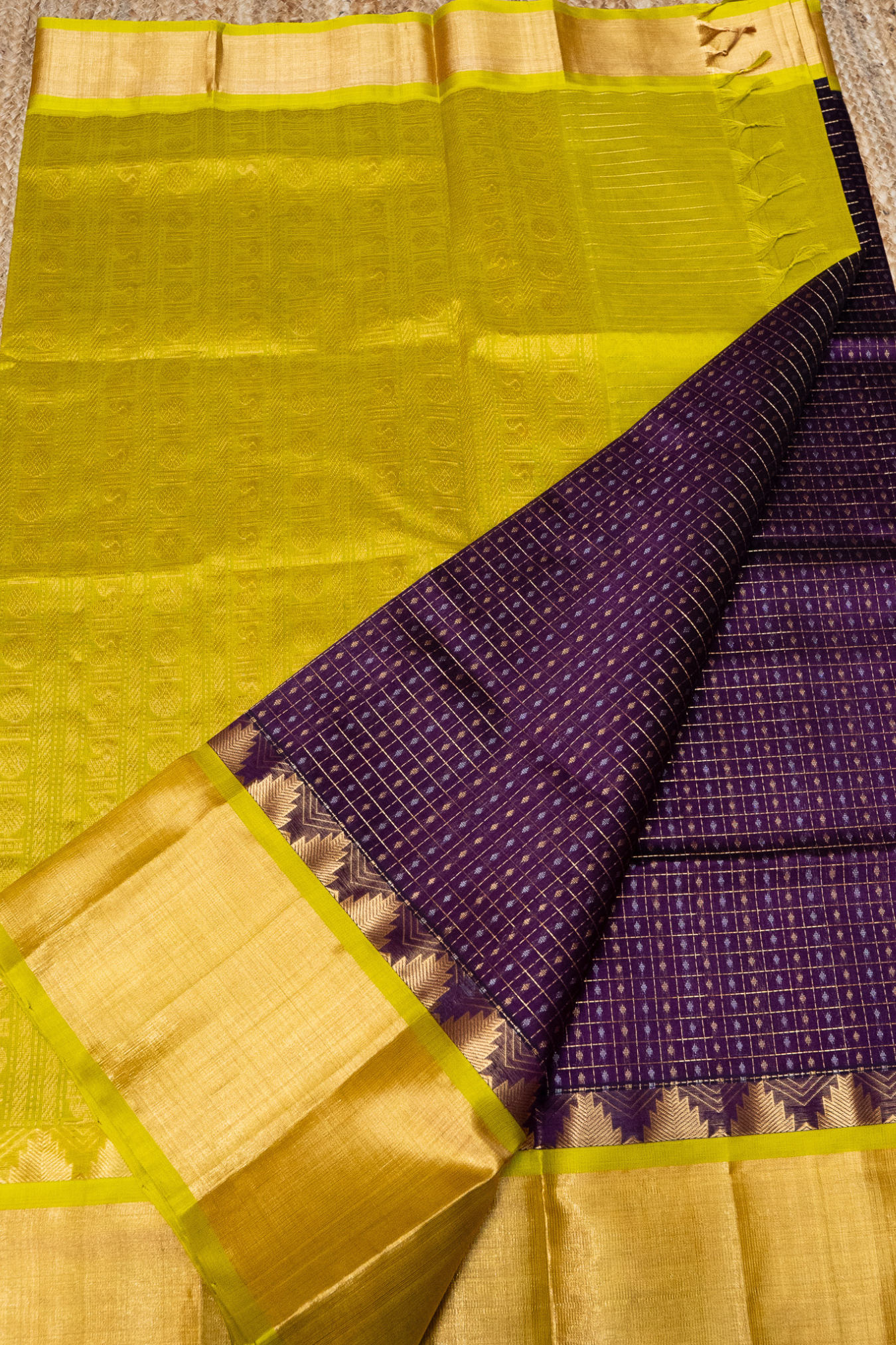 Lakshadeepam - Wine Purple and Yellow Border Korvai Saree -152