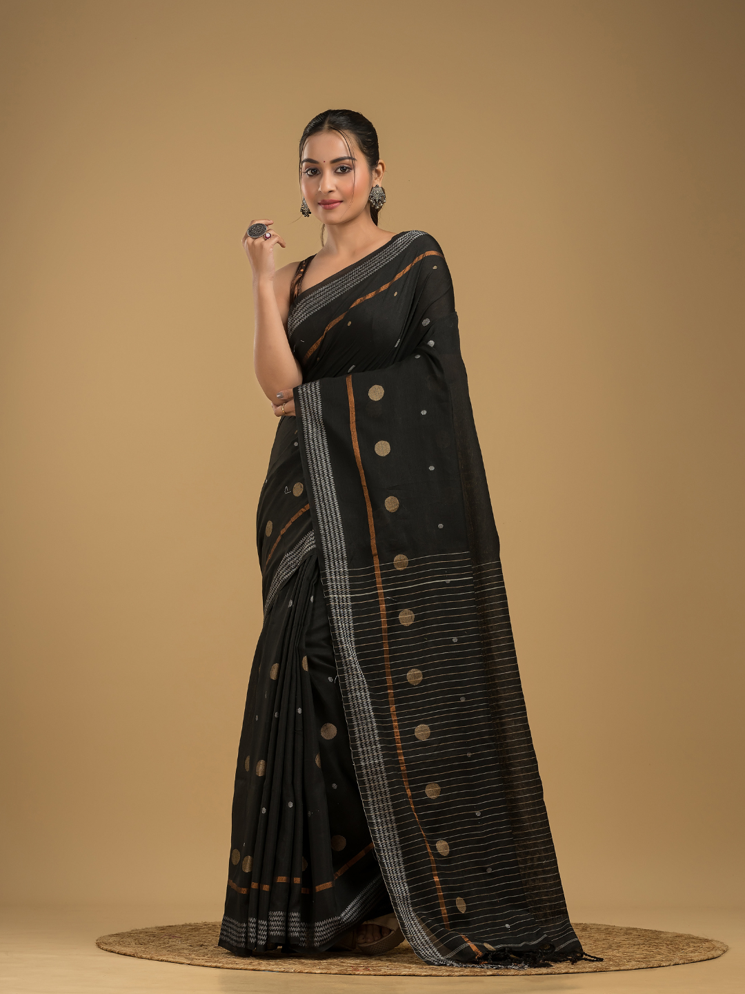 Ink Black Jamdani Saree - 037