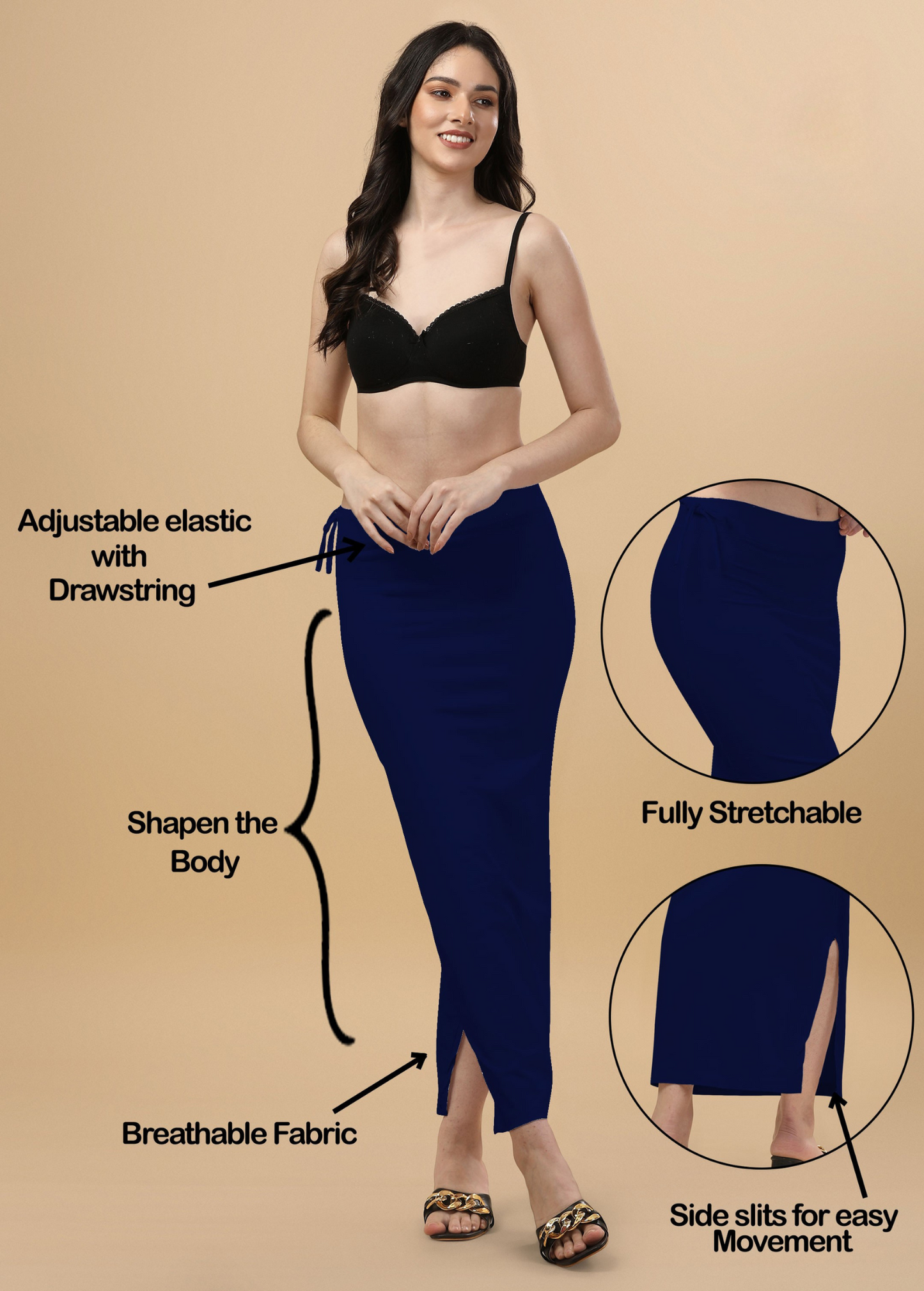 Saree Shapewear Straight Cut Rope Style In Berry Blue Color - 016