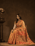 Paithani Floral Saree In Mustard Yellow (Precision Looms) - 002