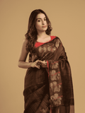 Matka Silk Jamdani Saree With Umber Brown - 028 - indeloom