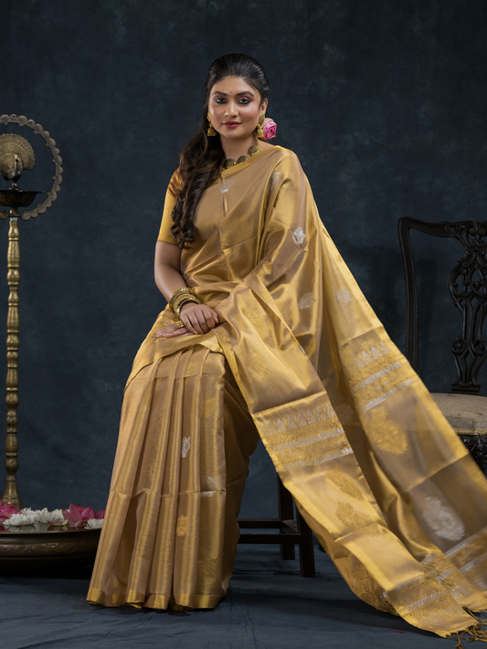 Tissue Silk Saree In Metallic gold -025