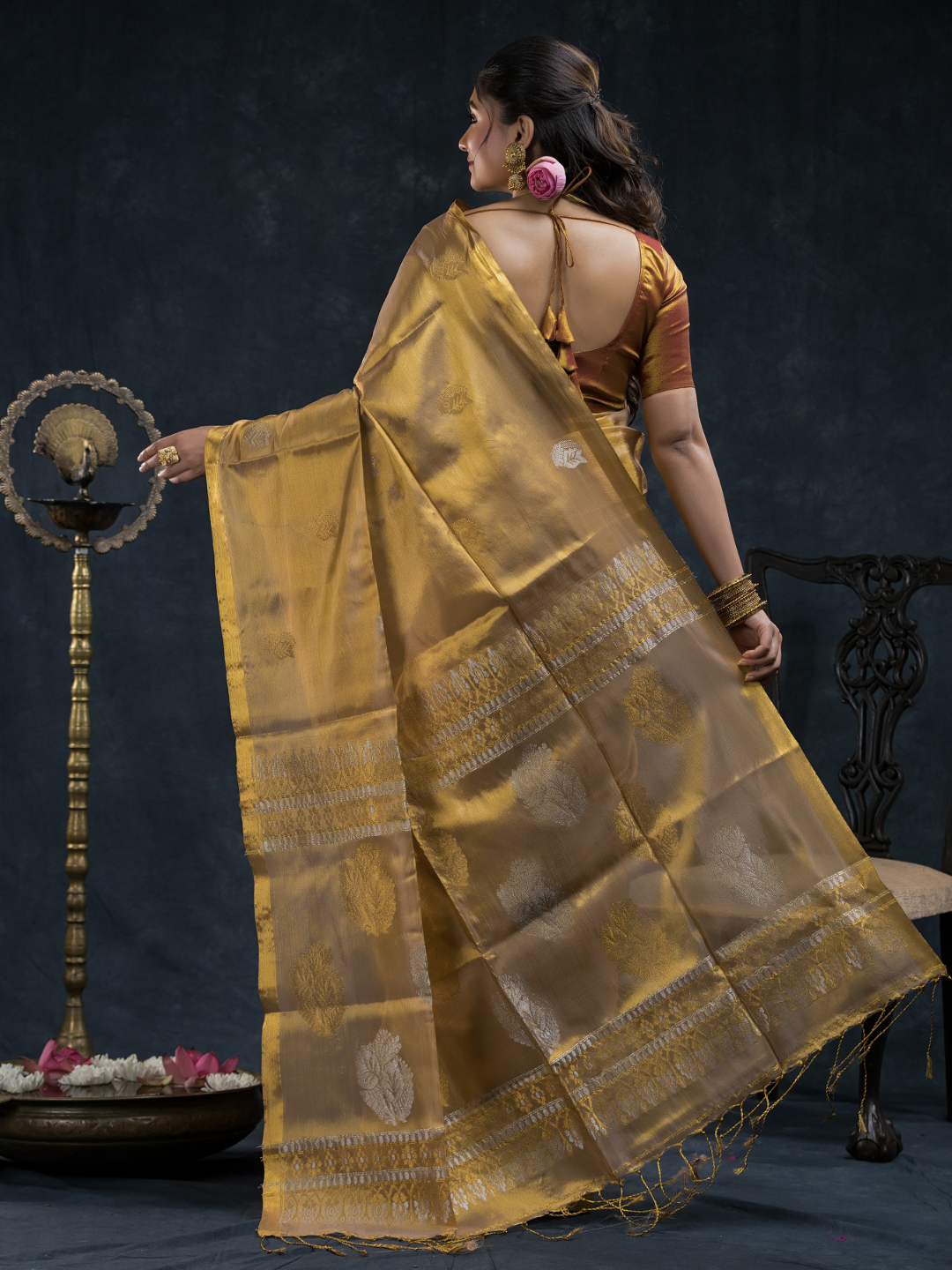 Tissue Silk Saree In Metallic gold -025