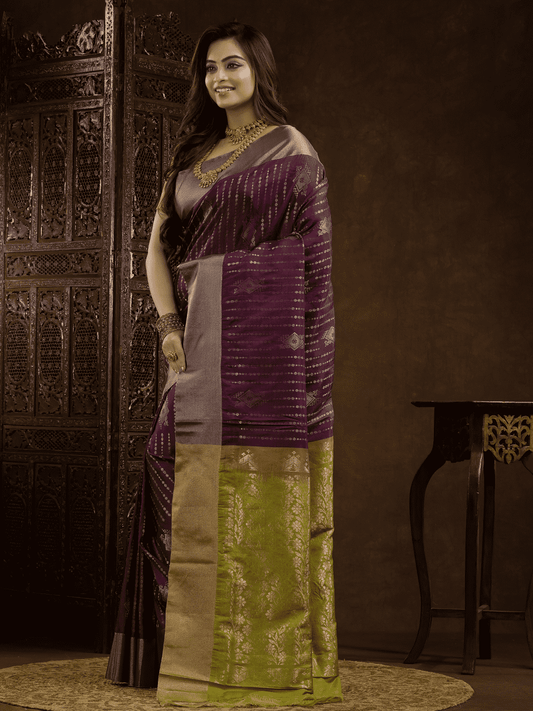 Mulberry Purple Cotton Silk Saree - 011