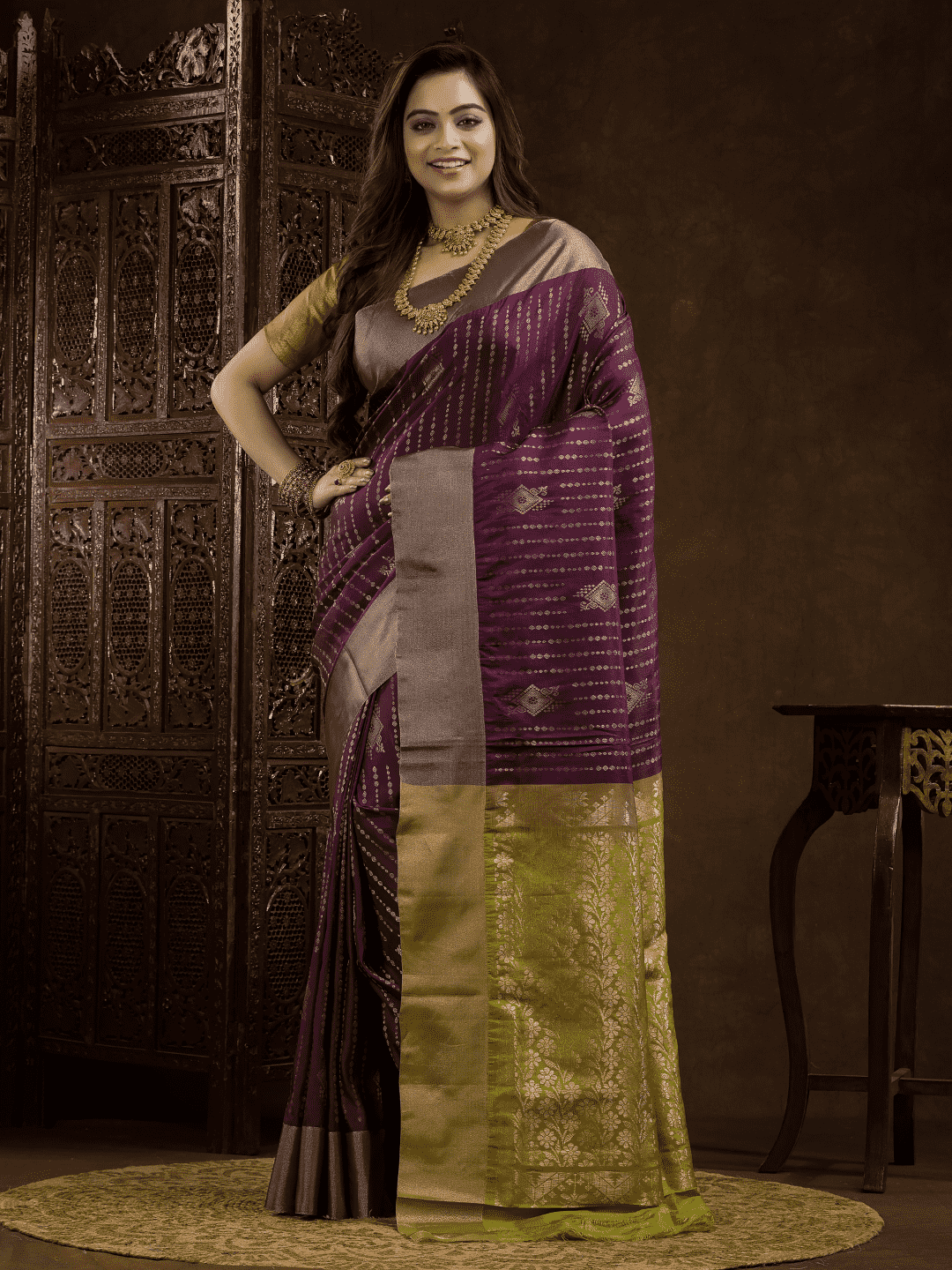 Mulberry Purple Cotton Silk Saree - 011