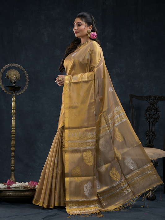 Tissue Silk Saree In Metallic gold -025