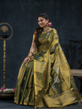 Tissue Silk Saree In Olive Green 026