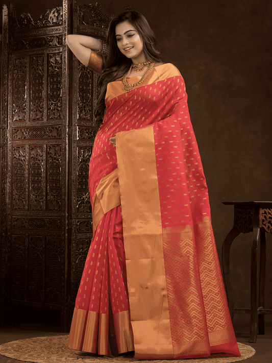 Imperial Red Cotton Silk Saree - 015