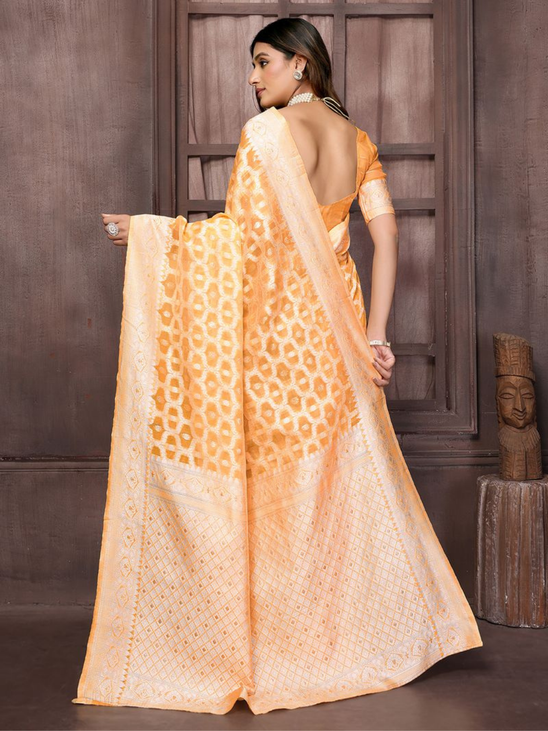 Chanderi Silk Floral Saree In Corn Yellow (Precision Looms) - 005