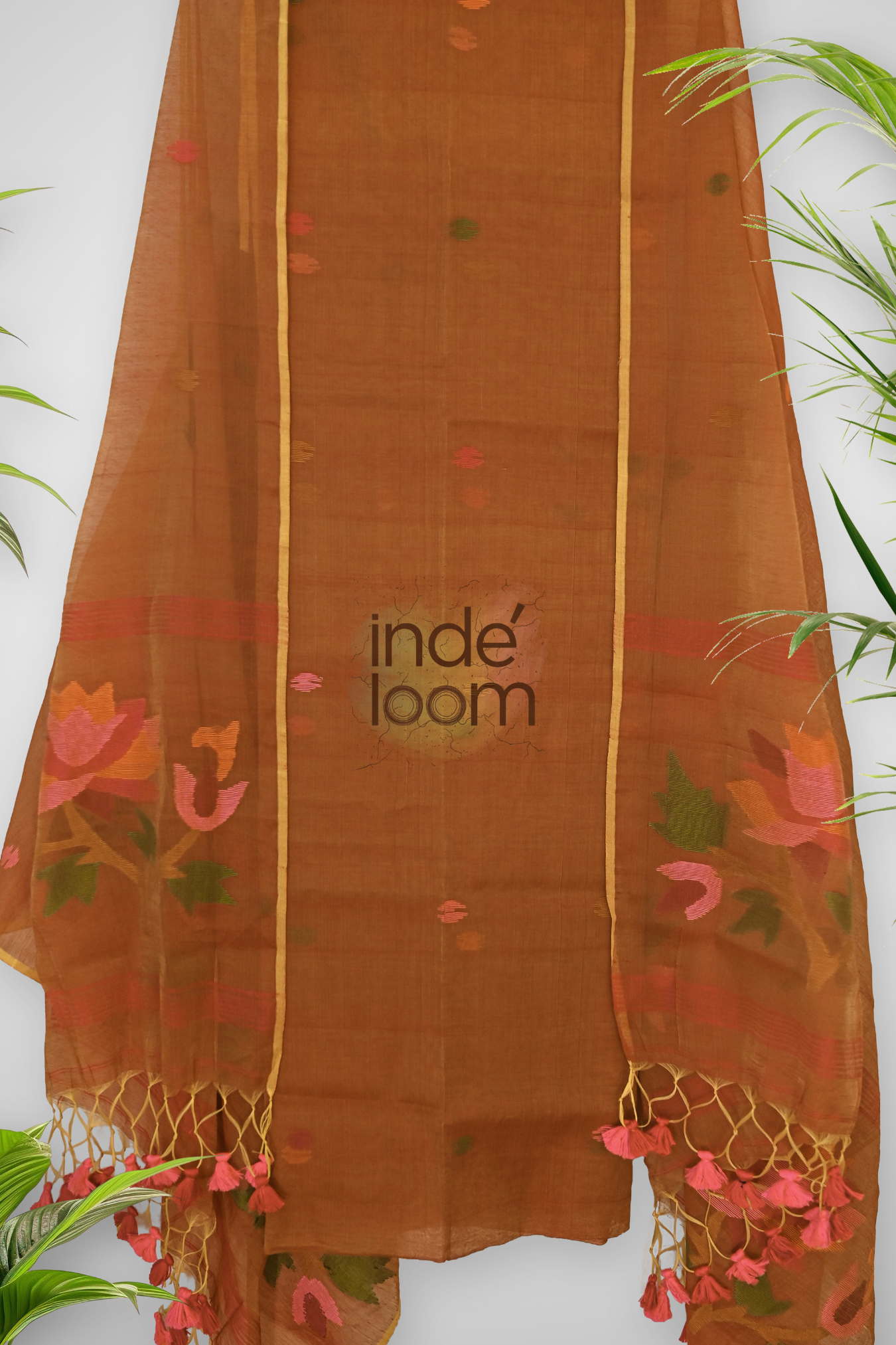 Cotton Jamdani 2 Piece Set Kurti & Dupatta with Alloy Orange -365