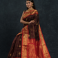 Korvai Saree With Dark Brown and Golden Red Border - 123