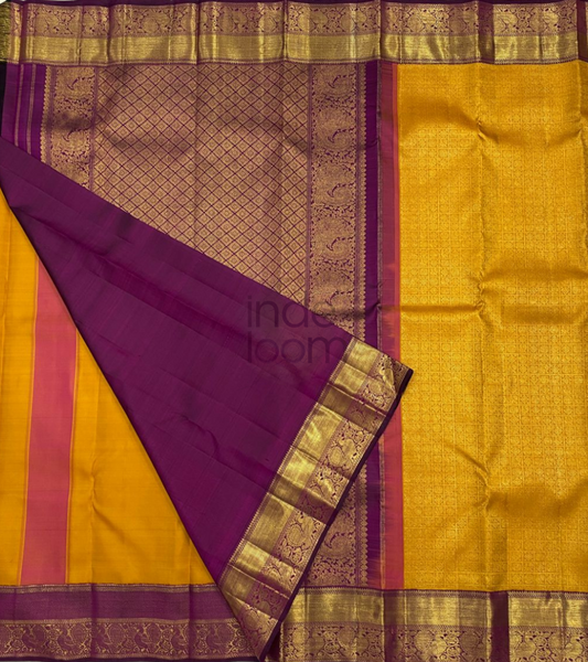 Golden Yellow and Gold Border Kanjivaram Silk Saree-011