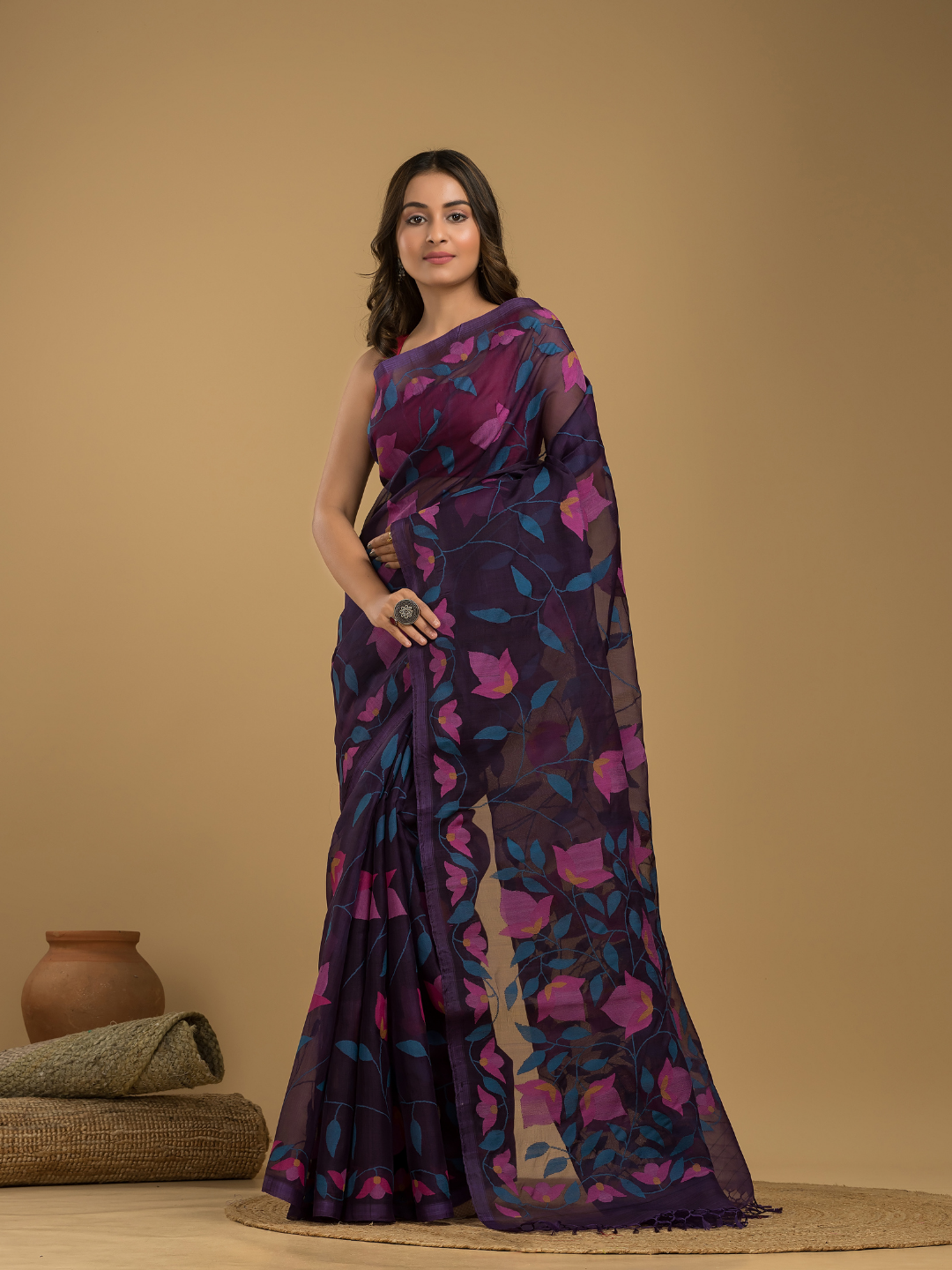 Jamdani Saree With Plum Purple - 003