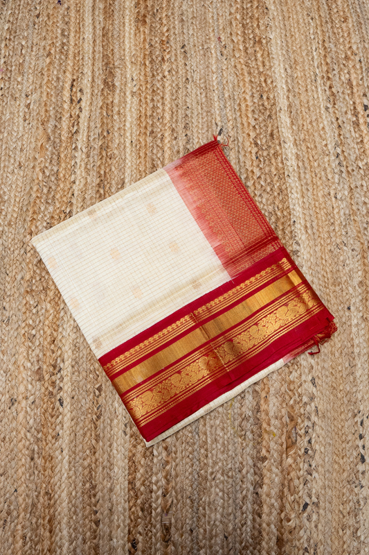 Frost White and Red Border  Korvai Saree -153