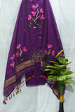 Muslin  Jamdani 2 Piece Set Kurti & Dupatta with Dark Purple - 159