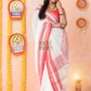 Durga Puja Saree  with Red Lines and Red border.-033