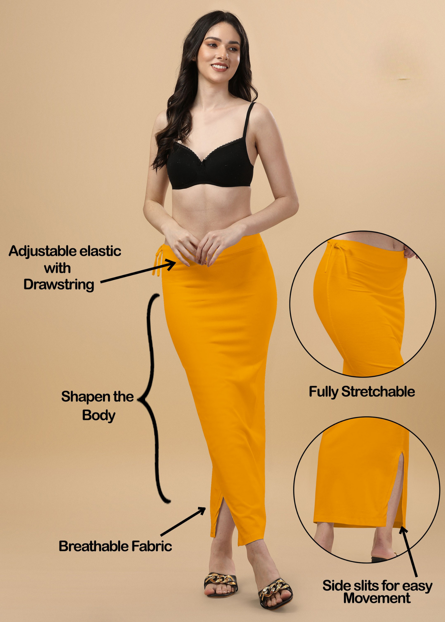 Saree Shapewear Straight Cut Rope Style In Amber Orange Color - 017