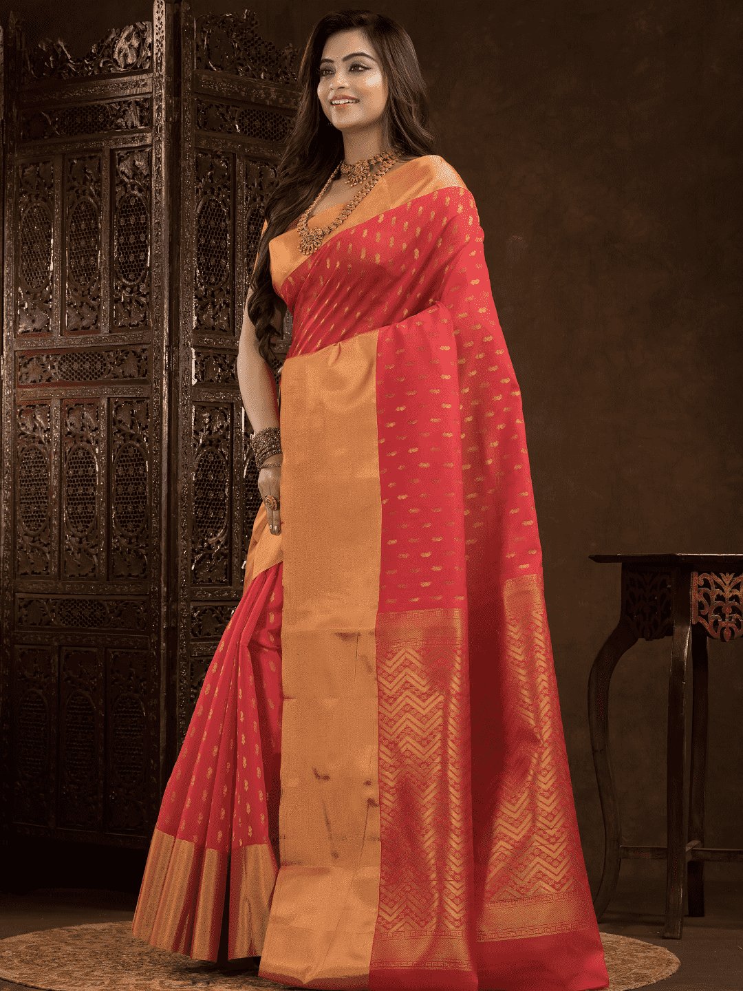 Imperial Red Cotton Silk Saree - 015 - indeloom