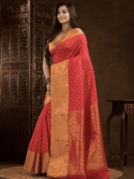 Imperial Red Cotton Silk Saree - 015