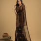 Matka Silk Jamdani Saree With Dark Brown and Black - 029