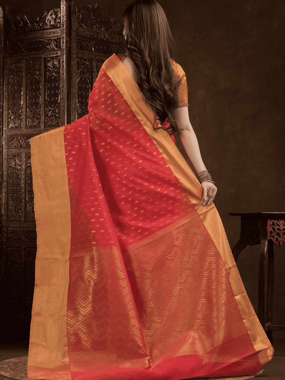 Imperial Red Cotton Silk Saree - 015 - indeloom