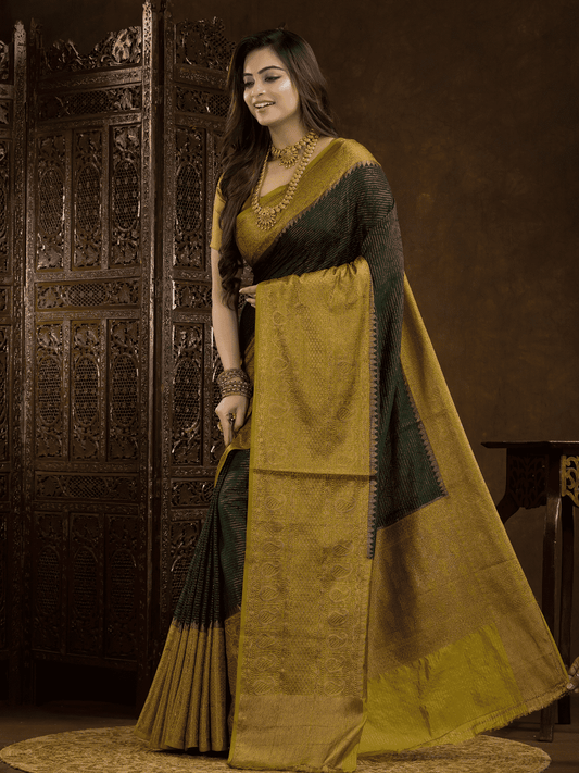 Dark Green Cotton Silk Saree - 013