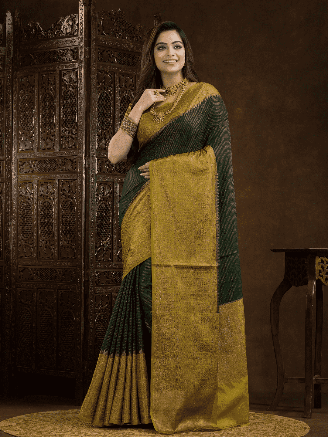 Dark Green Cotton Silk Saree - 013