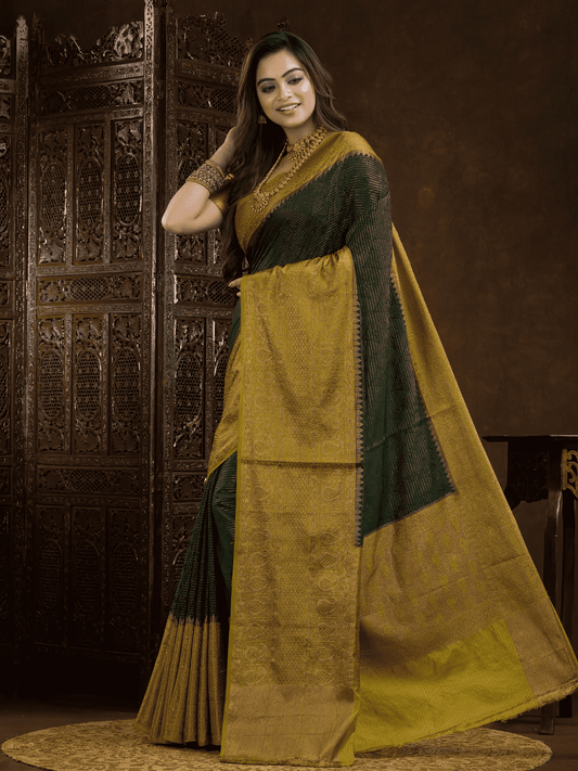 Dark Green Cotton Silk Saree - 013