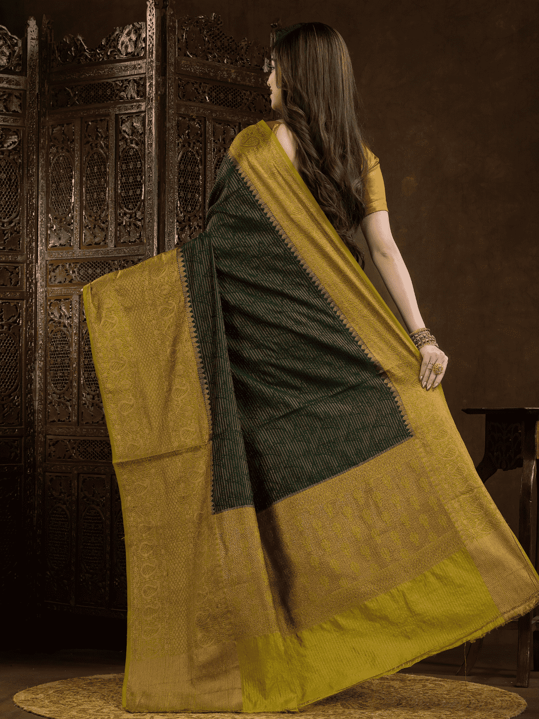 Dark Green Cotton Silk Saree - 013