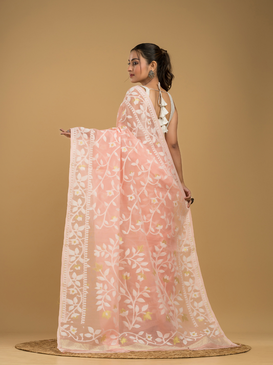 Light Pink Cotton Silk Jamdani Saree - 023