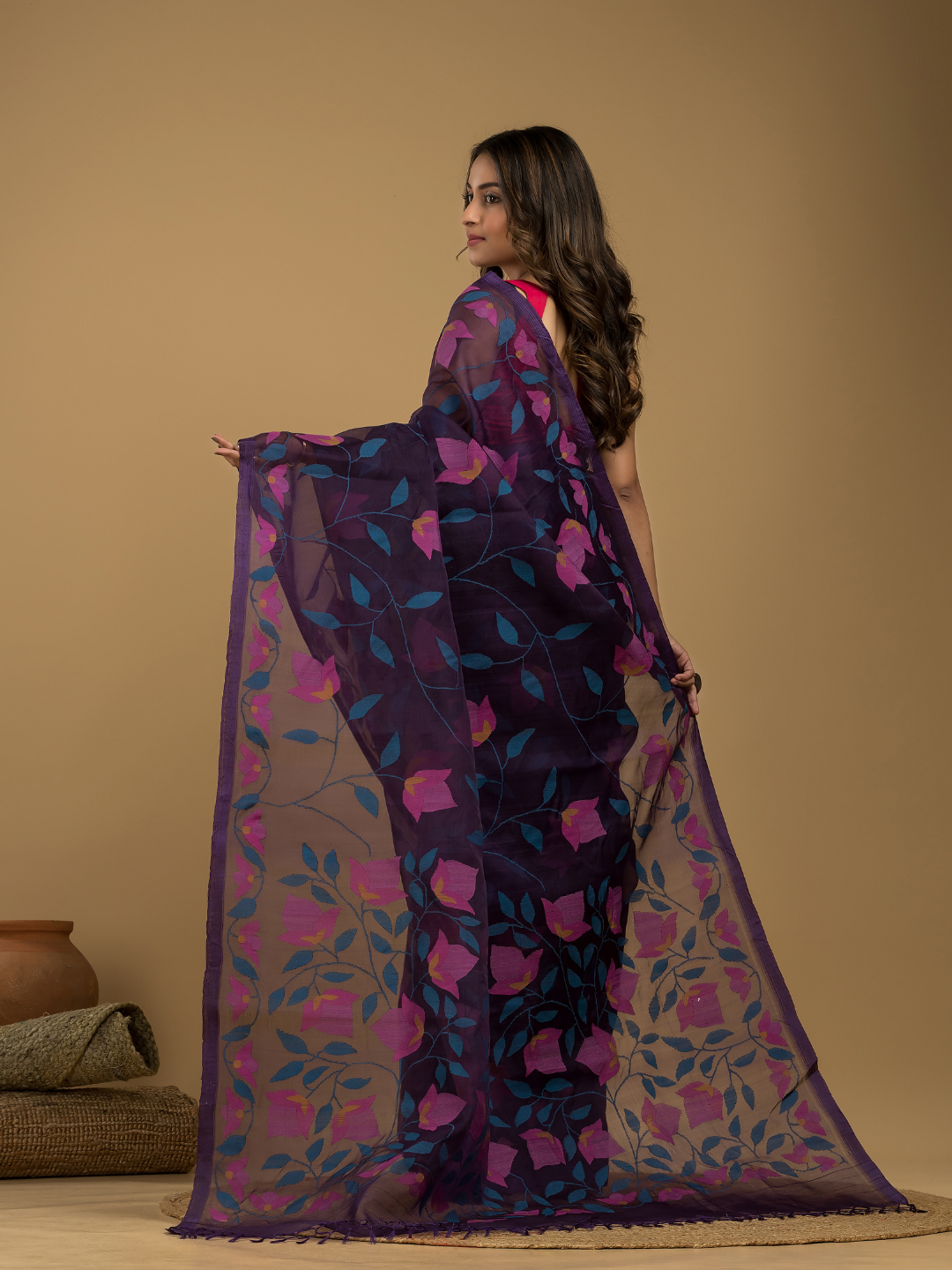 Jamdani Saree With Plum Purple - 003