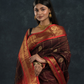 Korvai Saree With Dark Brown and Golden Red Border - 123