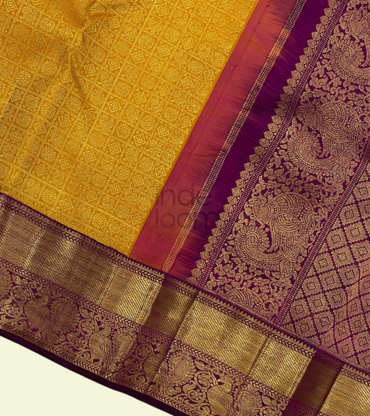 Golden Yellow and Gold Border Kanjivaram Silk Saree-011