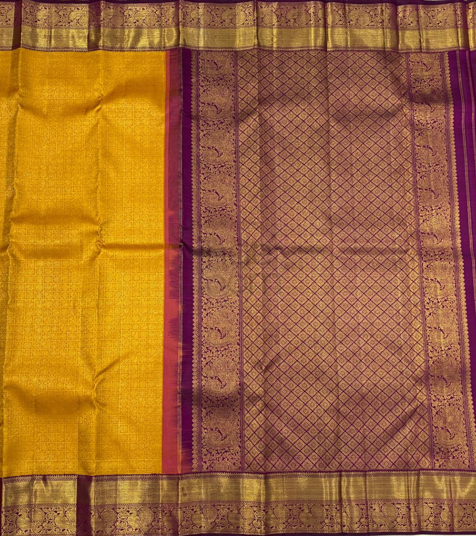 Golden Yellow and Gold Border Kanjivaram Silk Saree-011