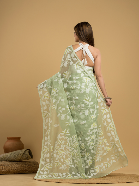 Light Green Cotton Silk Jamdani Saree - 032