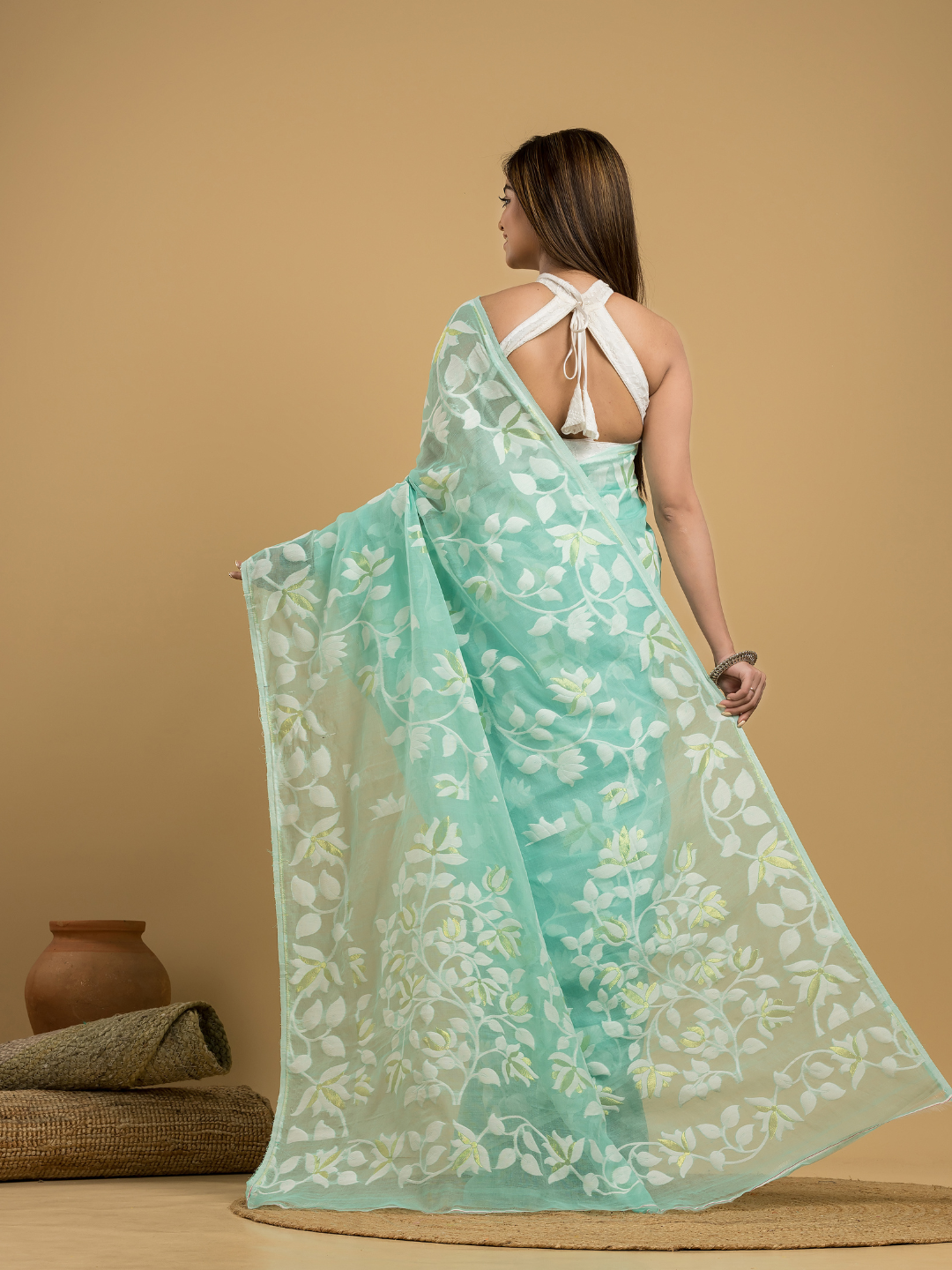 Baby Blue Cotton Silk Jamdani Saree - 033