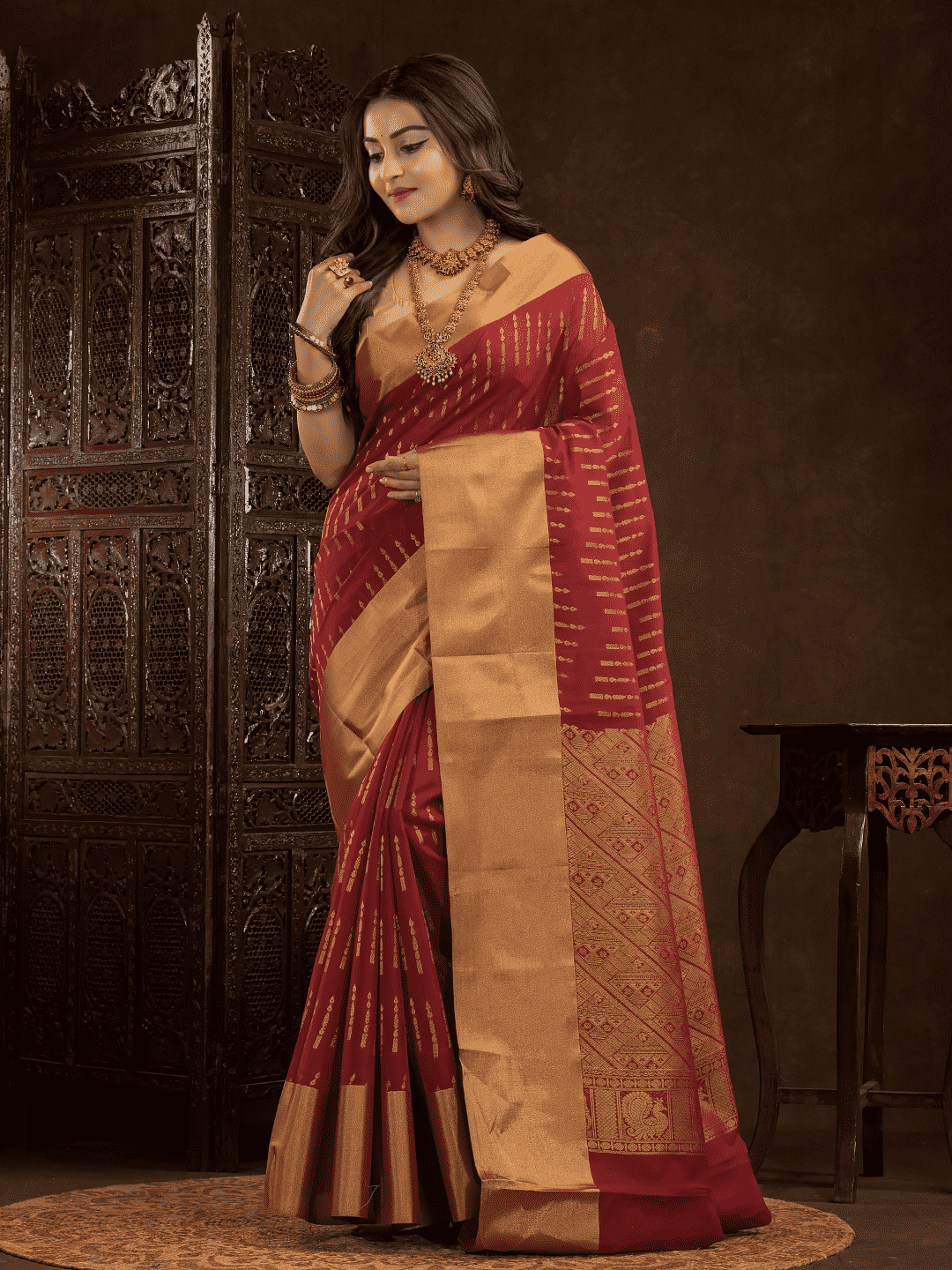 Cherry Red Cotton Silk Saree - 017