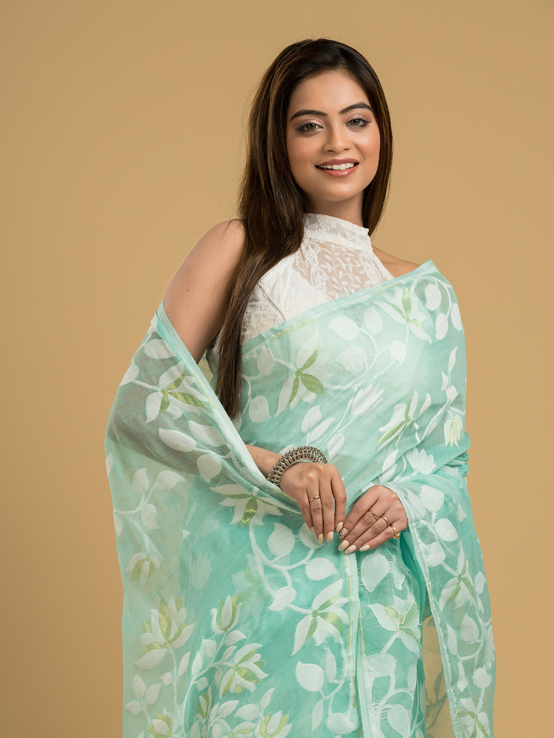 Baby Blue Cotton Silk Jamdani Saree - 033