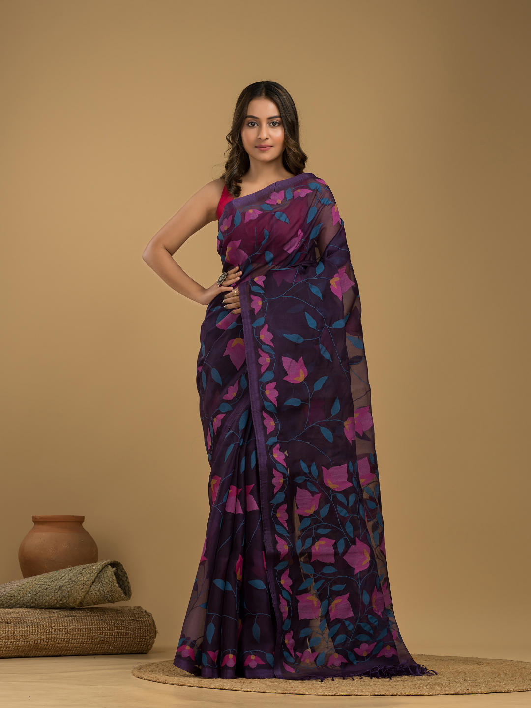 Jamdani Saree With Plum Purple - 003