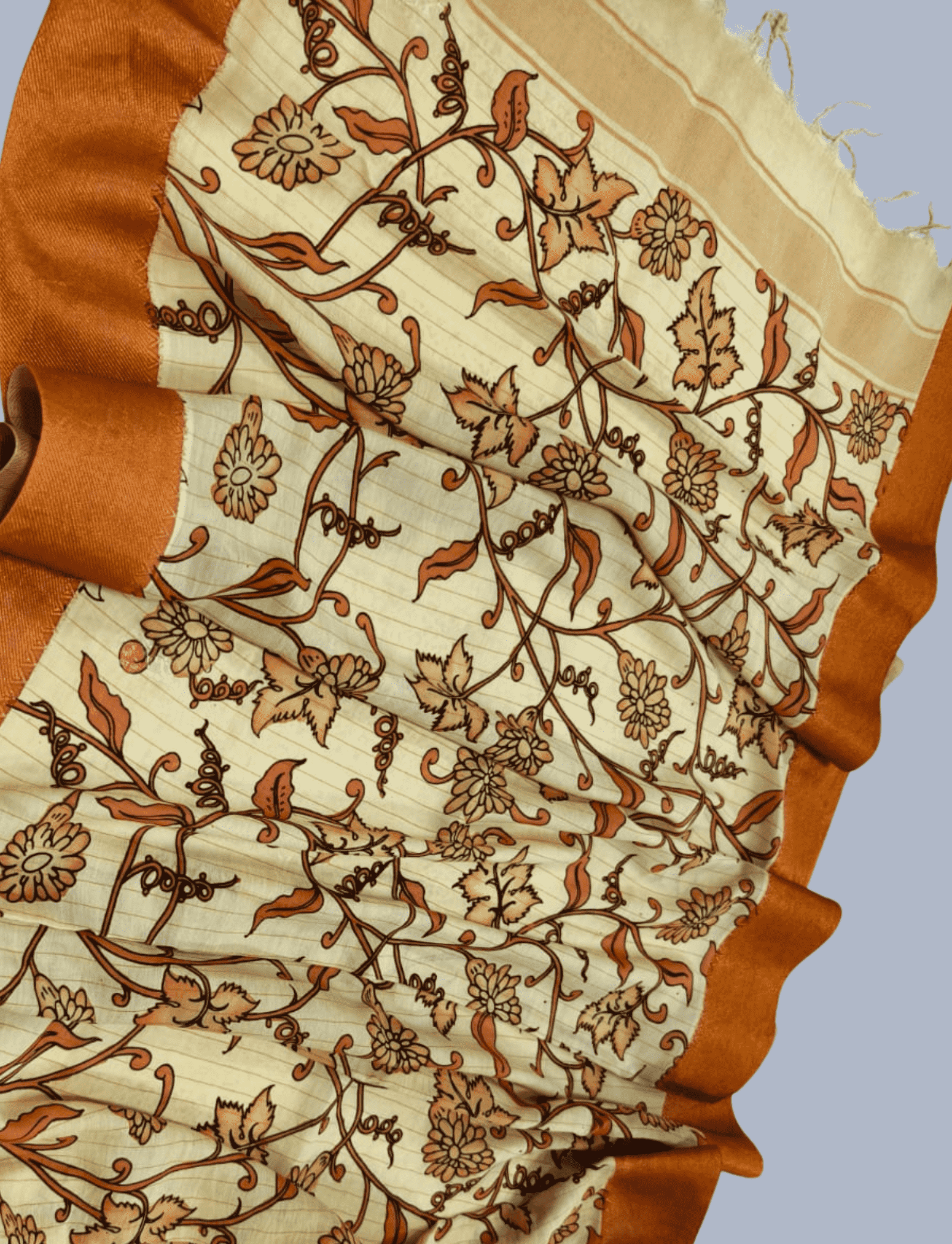 Bangalore Silk Pen kalamkari dupatta in Light Brown -018 - indeloom