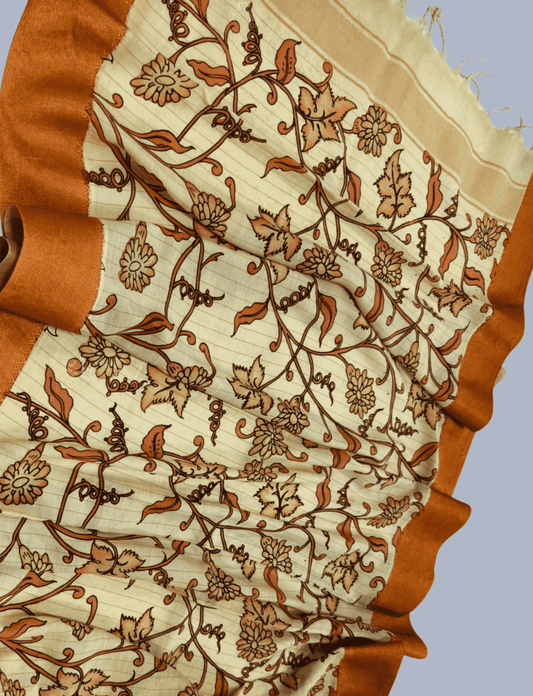 Bangalore Silk Pen kalamkari dupatta in Light Brown -018