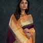 Korvai Saree with Temple border Blood Red with Beige and Golden Orange Border - 119