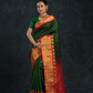 Pure handloom Korvai Lakshadeepam Silk cotton Saree with grand border in Pine Green and Golden Red Border - 133