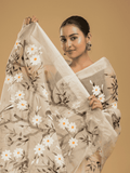 Kota Doria Handpainted  Saree With Lace White  - 003