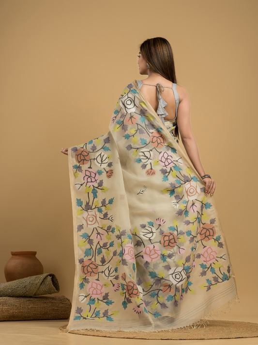 Pale Brown Jamdani Saree - 038