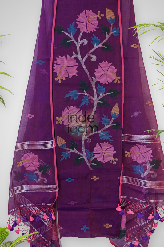 Cotton Jamdani 2 Piece Set Kurti & Dupatta with Grape Purple -367