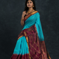 Korvai Saree with Parrot motifs on Zari Checks border bright Blue with Purple border - 131