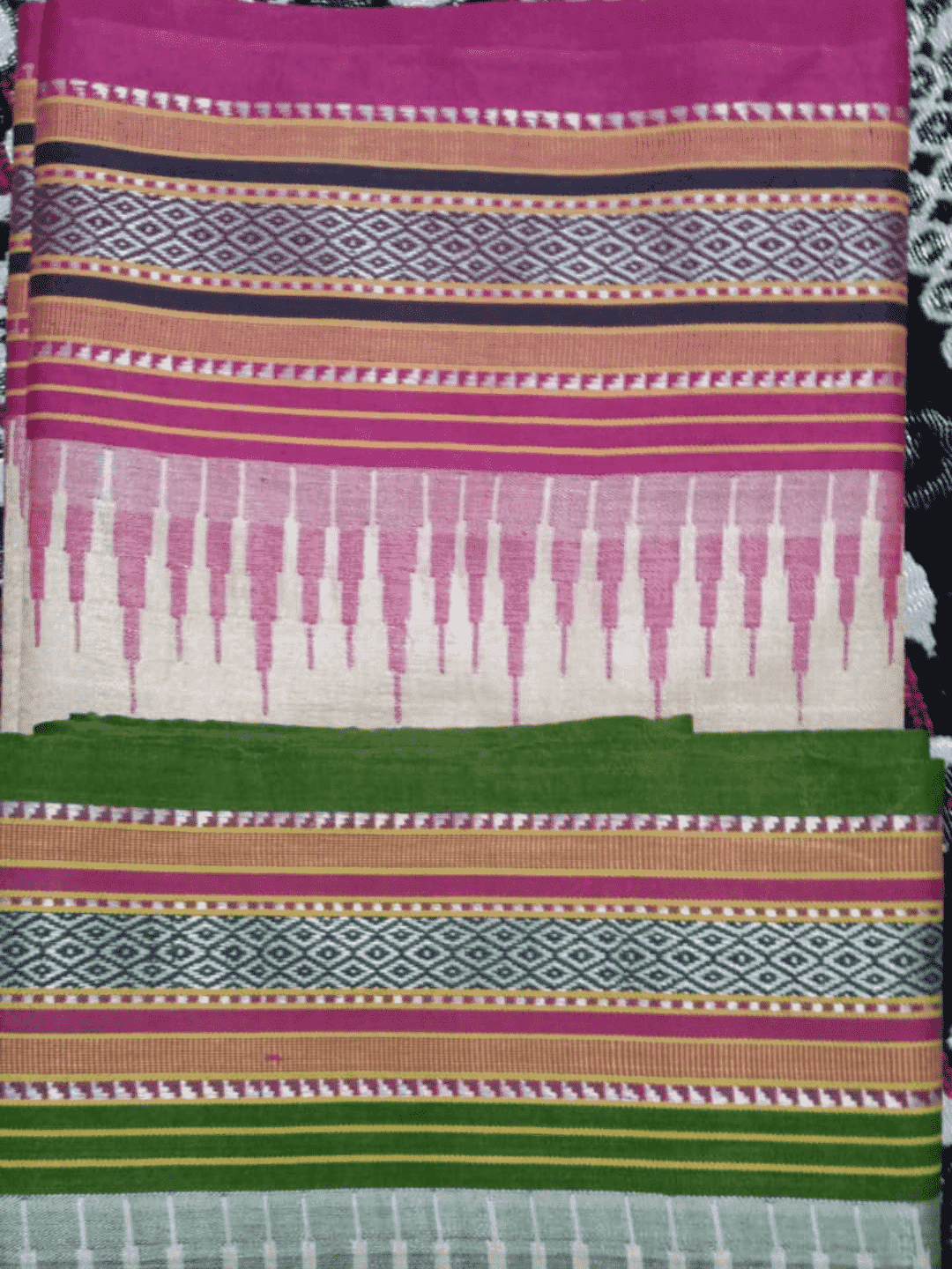 Beige & Pink Handloom Vidarbha Tussar Silk Saree with Multicolor Contrast Border -048 - indeloom